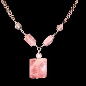 Love, Rose Quartz, VALENTINE Necklace, Multi Silver Chain, Clasp 16” + 1” Drop!